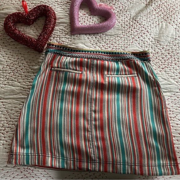 Anthropologie Maeve Sophy Embroidered-Waist Striped A-Line Skirt Size 16 - Picture 5 of 11